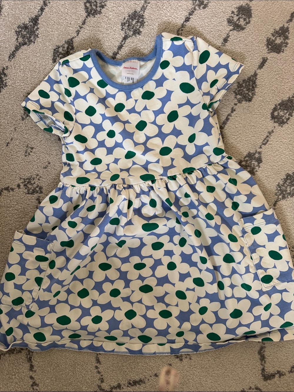 Hanna Anderson Blue and White Floral Dress with Green Accents